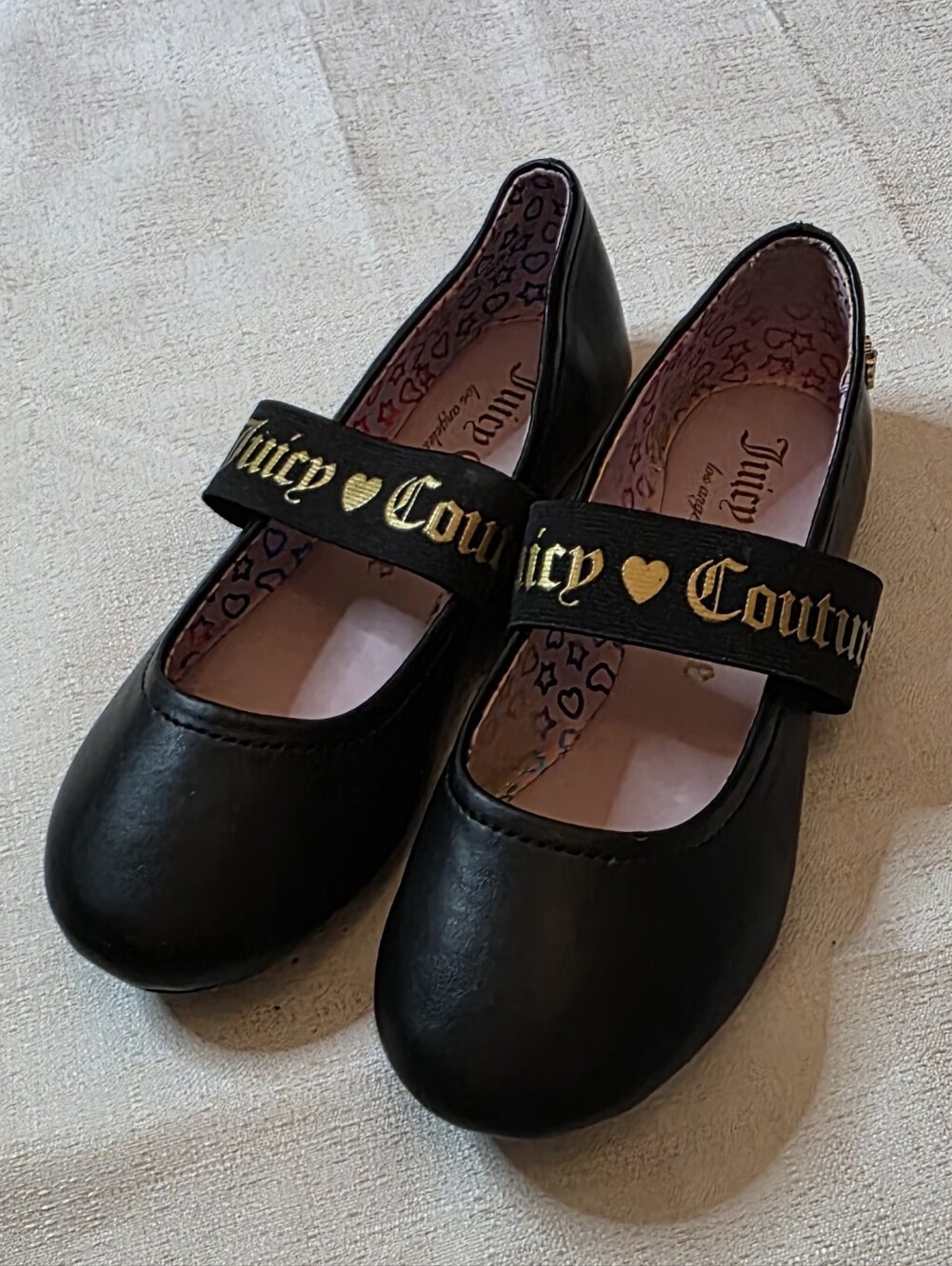 Juicy Couture Girls Black Mary Jane Ballet Flats Elastic Strap Girls Size 4
